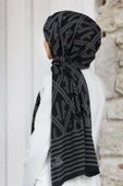 LÜKS MEDİNE MONOGRAM DESENLİ SİYAH - GRİ RENKLİ 75X195 KIRIŞMAZ ŞAL MOSS KREP DİKİŞ TİPİ İTALYAN DİKİŞLİ thumbnail 1