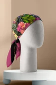 G39 Kadın Yeşil Pembe Çiçek Desenli 50x50 Bandana thumbnail 3