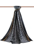 LÜKS MEDİNE BAROK BARDÜRLÜ LEOPAR DESENLİ SİYAH - GRİ RENKLİ 75X195 KIRIŞMAZ ŞAL MOSS KREP DİKİŞ TİPİ İTALYAN DİKİŞLİ thumbnail 2