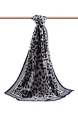 LÜKS MEDİNE İPEĞİ LEOPAR DESENLİ GÜMÜŞ RENKLİ 75X195 KIRIŞMAZ ŞAL MOSS KREP DİKİŞ TİPİ İTALYAN DİKİŞLİ thumbnail 2