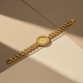 Altın Kaplama İmitasyon Zirkon Taşlı Desenli Yarım Altınlı Zincir Bileklik BLK-1205 thumbnail 4