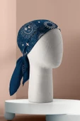 F37 Kadın Lacivert Beyaz Moon Desenli Bandana DG1152 thumbnail 3