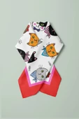 A59 Kadın Kedi Desenli Bandana 50x50 Kırmızı DG0191-22 Snz thumbnail 4