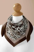 Kadın Kahverengi Koyu Kestane Leopar Desenli 50x50 Bandana - DG0938 thumbnail 3