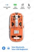 Bluetooth Usb Çift Modlu Sessiz Mouse, Şeffaf Mıknatıslı Kapaklı, Type-c Şarjlı, Dpı Ayarlı, Kablosuz 10m Çekim Mesafeli, Masaüstü Kısayol Tuşlu, Taşınabilir Şarjlı Mouse Turuncu thumbnail 1
