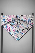 %100 Twill İpek Soyut Geometrik Desenli Fuşya - Saks Renkli 90x90 Eşarp Dikim Şekli : El Dikişi thumbnail 6
