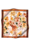 %100 Twill İpek Sulu Boyalı Çiçek Desenli Turuncu - Gold Renkli 90x90 Eşarp Dikim Şekli : El Dikişi thumbnail 2