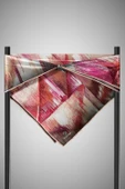 %100 Twill İpek Efektli ve Geometrik Desenli Somon - Pudra Renkli 90x90 Eşarp Dikim Şekli : El Dikişi thumbnail 5