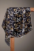 % 57 İPEK % 43 VİSKON Twill İpek Soyut Geometrik Desenli Gold - Gri Renkli 90x90 Eşarp Dikim Şekli : El Dikişi thumbnail 4