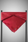 %100 Twill İpek Monogram Desenli Bordo Renkli 90x90 Eşarp Dikim Şekli : El Dikişi thumbnail 6