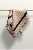% 57 İPEK % 43 VİSKON Twill İpek Geometrik Desenli Bej - Taba  Renkli 90x90 Eşarp Dikim Şekli : El Dikişi thumbnail 5