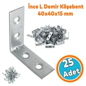 Metal Köşebent 40x40x15 mm İnce L Demiri Gönye Mobilya Duvar Sabitleme Bağlantı Aparatı (25 ADET) thumbnail 1