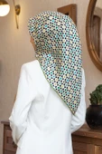 %100 Twill İpek Nokta Desenli Krem - Haki Renkli 90x90 Eşarp Dikim Şekli : El Dikişi thumbnail 1