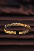 316L Çelik Altın Renk Kalın Yassı Örgü Model Erkek Bileklik thumbnail 1