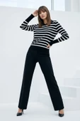 Kadın Polo Yaka Çizgili Kazak Siyah thumbnail 2