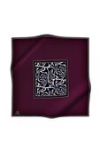 %100 Twill İpek Geometrik Desenli Lacivert - Bordo Renkli 90x90 Eşarp Dikim Şekli : El Dikişi thumbnail 2