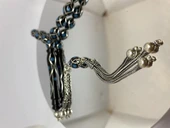 Tesbih TSBH0118BC 925 Ayar Gümüş Püsküllü Gümüş-Firuze İşlemeli Beyzi Kesim Usta El İşçilikli Erzurum Oltu Tesbih thumbnail 4