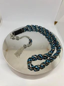 Tesbih TSBH0139HK 925 Ayar Gümüş Püsküllü Gümüş- Firuze İşlemeli Kapsül Kesim Usta El İşçilikli Erzurum Oltu Tesbih thumbnail 2