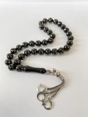 Tesbih TSBH0256BC 925 Ayar Türk Bayrak Gümüş Püsküllü Gümüş İşlemeli Küre Kesim Erzurum Oltu Taşı Tesbih thumbnail 4