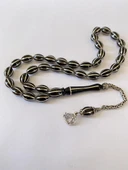 Tesbih TSBH0261BC 925 Ayar Gümüş Püsküllü Gümüş İşlemeli Karpuz Beyzi Kesim Erzurum Oltu Taşı Tesbih thumbnail 1