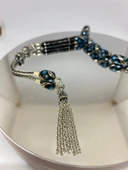 Tesbih TSBH0139HK 925 Ayar Gümüş Püsküllü Gümüş- Firuze İşlemeli Kapsül Kesim Usta El İşçilikli Erzurum Oltu Tesbih thumbnail 4