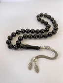 Tesbih TSBH0248BC 925 Ayar Gümüş Püsküllü Gümüş İşlemeli Küre Kesim Erzurum Oltu Taşı Tesbih thumbnail 3