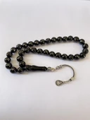 Tesbih TSBH0260BC 925 Ayar Gümüş Püsküllü Gümüş İşlemeli Küre Kesim Erzurum Oltu Taşı Tesbih thumbnail 3