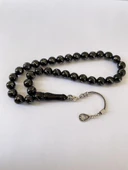 Tesbih TSBH0260BC 925 Ayar Gümüş Püsküllü Gümüş İşlemeli Küre Kesim Erzurum Oltu Taşı Tesbih thumbnail 4