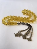 Tesbih TSBH0038AH 925 Ayar Gümüş Püsküllü  Faseta Kesim Usta El İşçilikli Ukrayna Su Damla  Kehribar Tesbih thumbnail 1