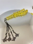 Tesbih TSBH0038AH 925 Ayar Gümüş Püsküllü  Faseta Kesim Usta El İşçilikli Ukrayna Su Damla  Kehribar Tesbih thumbnail 3