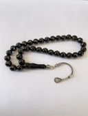 Tesbih TSBH0260BC 925 Ayar Gümüş Püsküllü Gümüş İşlemeli Küre Kesim Erzurum Oltu Taşı Tesbih thumbnail 2