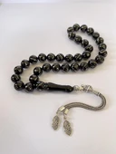 Tesbih TSBH0248BC 925 Ayar Gümüş Püsküllü Gümüş İşlemeli Küre Kesim Erzurum Oltu Taşı Tesbih thumbnail 4