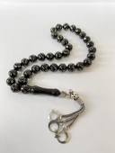 Tesbih TSBH0256BC 925 Ayar Türk Bayrak Gümüş Püsküllü Gümüş İşlemeli Küre Kesim Erzurum Oltu Taşı Tesbih thumbnail 2