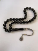 Tesbih TSBH0247BC 925 Ayar Gümüş Püsküllü Gümüş İşlemeli Küre Kesim Erzurum Oltu Taşı Tesbih thumbnail 4