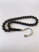 Tesbih TSBH0260BC 925 Ayar Gümüş Püsküllü Gümüş İşlemeli Küre Kesim Erzurum Oltu Taşı Tesbih thumbnail 1