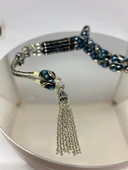 Tesbih TSBH0139HK 925 Ayar Gümüş Püsküllü Gümüş- Firuze İşlemeli Kapsül Kesim Usta El İşçilikli Erzurum Oltu Tesbih thumbnail 3