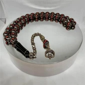 TESBİH TSBH0231BC 925 Ayar Gümüş Püsküllü Mercan Ve Gümüş İşlemeli Beyzi Kesim Usta El İşçilikli Erzurum Oltu Tesbih thumbnail 2