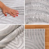 Kabartmalı Halı Dalga desenli İskandinav Bohem tarzı yumuşak Halı Gümüş Krem thumbnail 2