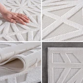 Modern Krem Renkli ZigZag Desenli Bohem Salon Mutfak Mekan Teras Balkon Oda ve Çocuk Halısı Oymalı Halı thumbnail 2