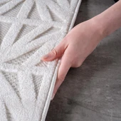 Modern Krem Renkli ZigZag Desenli Bohem Salon Mutfak Mekan Teras Balkon Oda ve Çocuk Halısı Oymalı Halı thumbnail 5