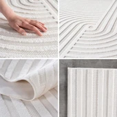 Modern Bohem Krem Salon Mutfak İç Dış Mekan Teras Balkon Oda Çocuk Halısı thumbnail 2