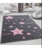 Sevimli Yıldız Star desenli Çocuk halısı Gri Pembe thumbnail 1