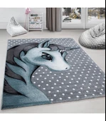 Sevimli Peri Atı Desenli Çocuk halısı Gri Mavi Renklerde thumbnail 1