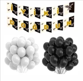Tarafar 5 Siyah- 5 Beyaz Balon Banner Seti thumbnail 3