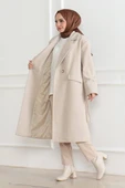 Kadın Kaşe Kaban – Uzun Boy Kruvaze Yaka Kuşaklı Tesettür Kaşe Kışlık Kaban, Astarlı Şık Yünlü Dokuma Oversize Rahat Kal thumbnail 6