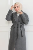 Kadın Kaşe Kaban – Uzun Boy Kruvaze Yaka Kuşaklı Tesettür Kaşe Kışlık Kaban, Astarlı Şık Yünlü Dokuma Oversize Rahat Kal thumbnail 1