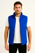 Erkek Şişme Fermuarlı Yelek Su itici Kapitone Astarlı Kumaş Cepli Hafif Kışlık Spor Rahat Kalıp - Saks Mavisi thumbnail 4