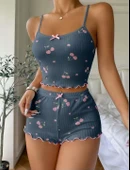 Arias Closet Mavi Kiraz Desenli Askılı Şortlu Pijama Takımı thumbnail 1