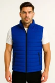 Erkek Şişme Fermuarlı Yelek Su itici Kapitone Astarlı Kumaş Cepli Hafif Kışlık Spor Rahat Kalıp - Saks Mavisi thumbnail 5