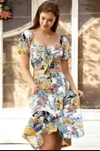 Dokuma Önden Bağlamalı Çiçek Baskılı Omuzu Düşük Büstiyer ve Önden Düğmeli Etek Takım thumbnail 2
